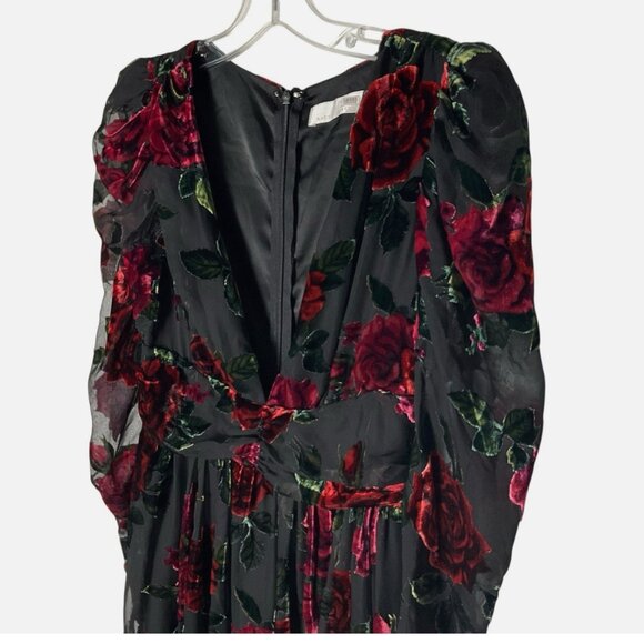 Rachel Parcell Burnout Velvet Maxi Dress V-Neck Gown Black Red Size 0 *READ FLAW - Picture 3 of 8